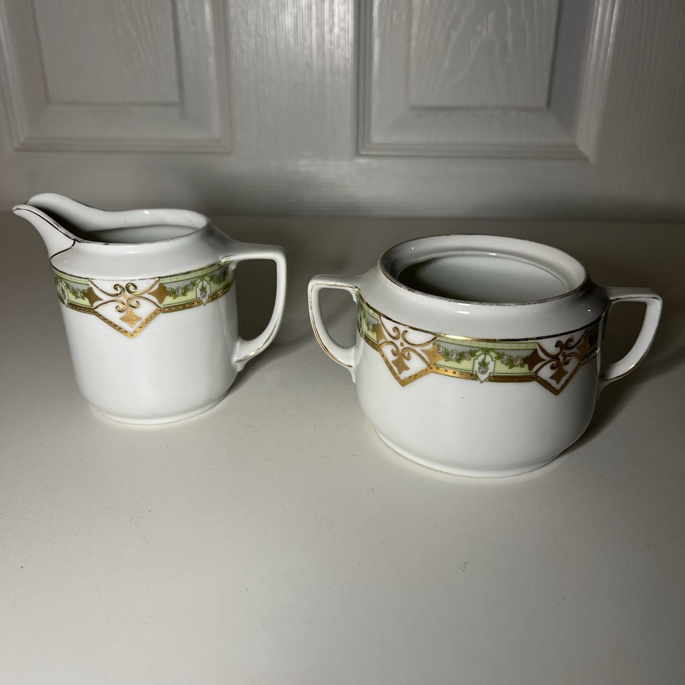 antique hand-painted porcelain‎ creamer and sugar bowl set